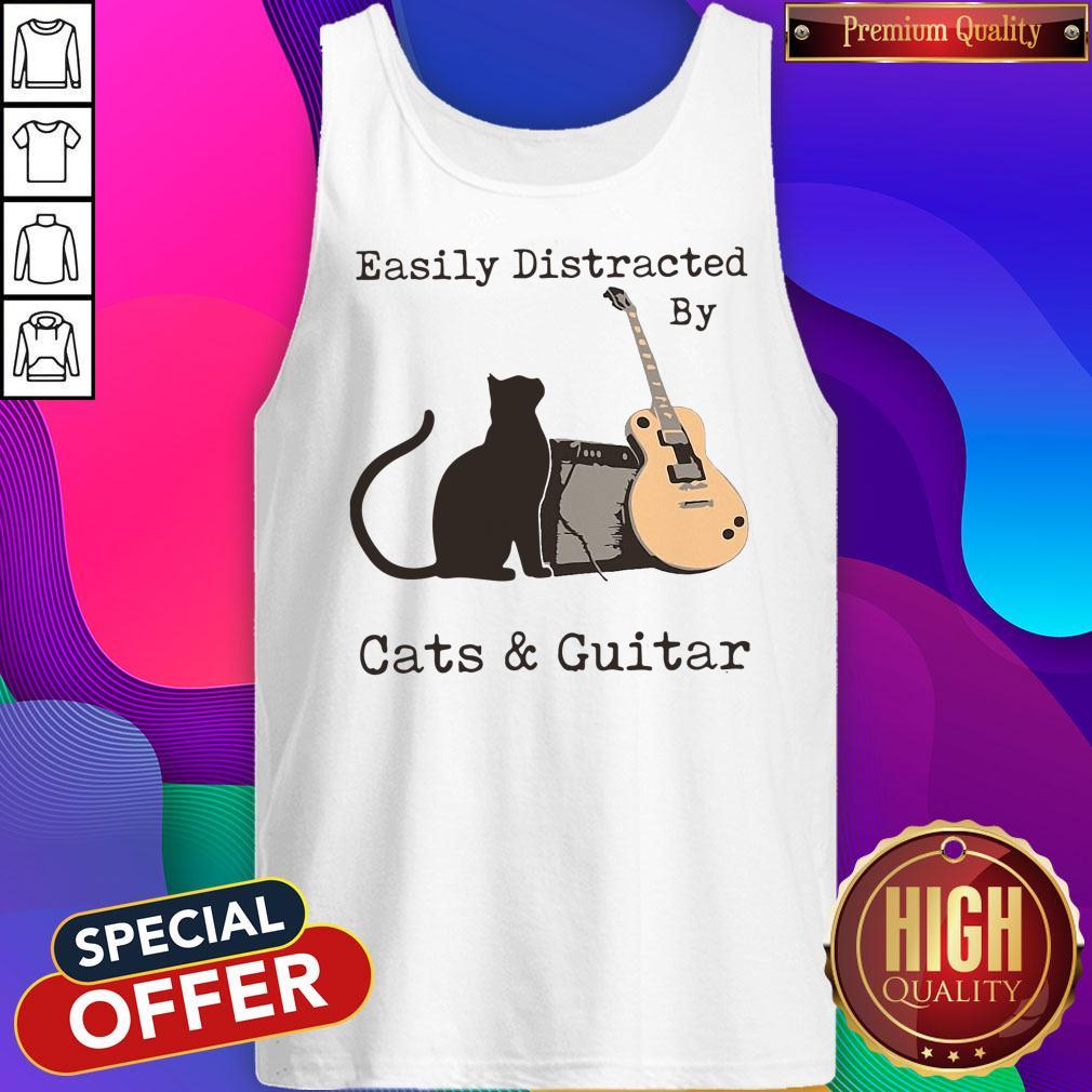 Official Easily Distracted By Cats And Guitar Shirt