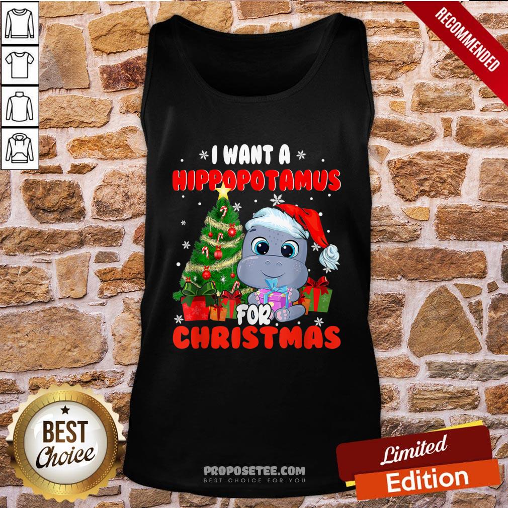 Official Hippo Santa I Want A For Christmas Shirt