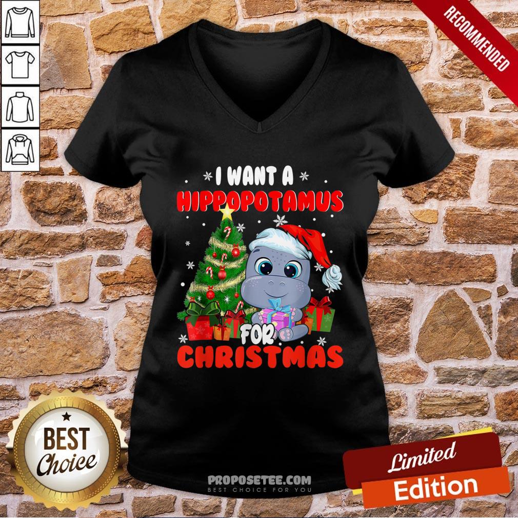 Official Hippo Santa I Want A For Christmas Shirt