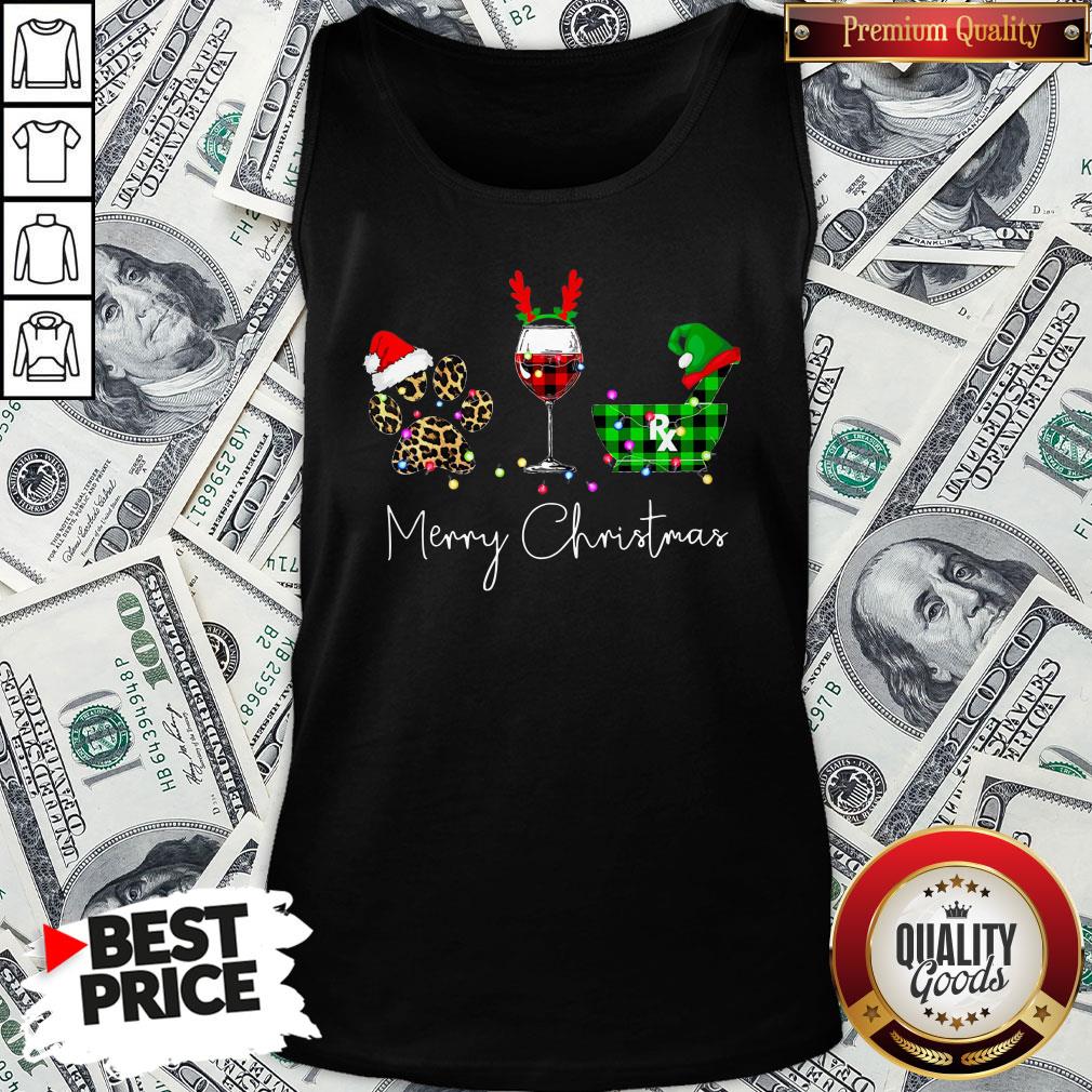Official Paw Dog Wine Coffee Elf Merry Christmas Shirt