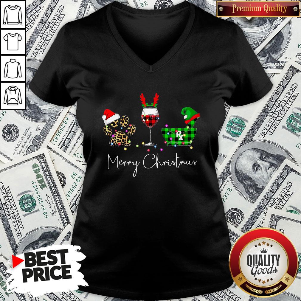 Official Paw Dog Wine Coffee Elf Merry Christmas Shirt