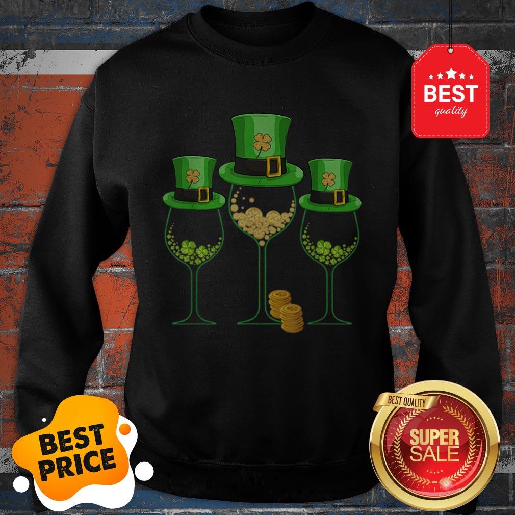 Official Three Wine Glass St Patrick’s Day Gifts Lucky Irish Shamrock Shirt