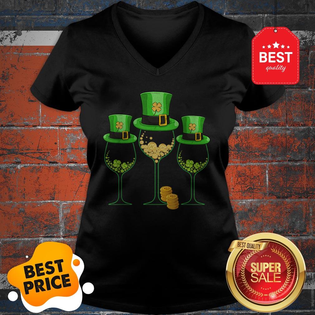 Official Three Wine Glass St Patrick’s Day Gifts Lucky Irish Shamrock Shirt