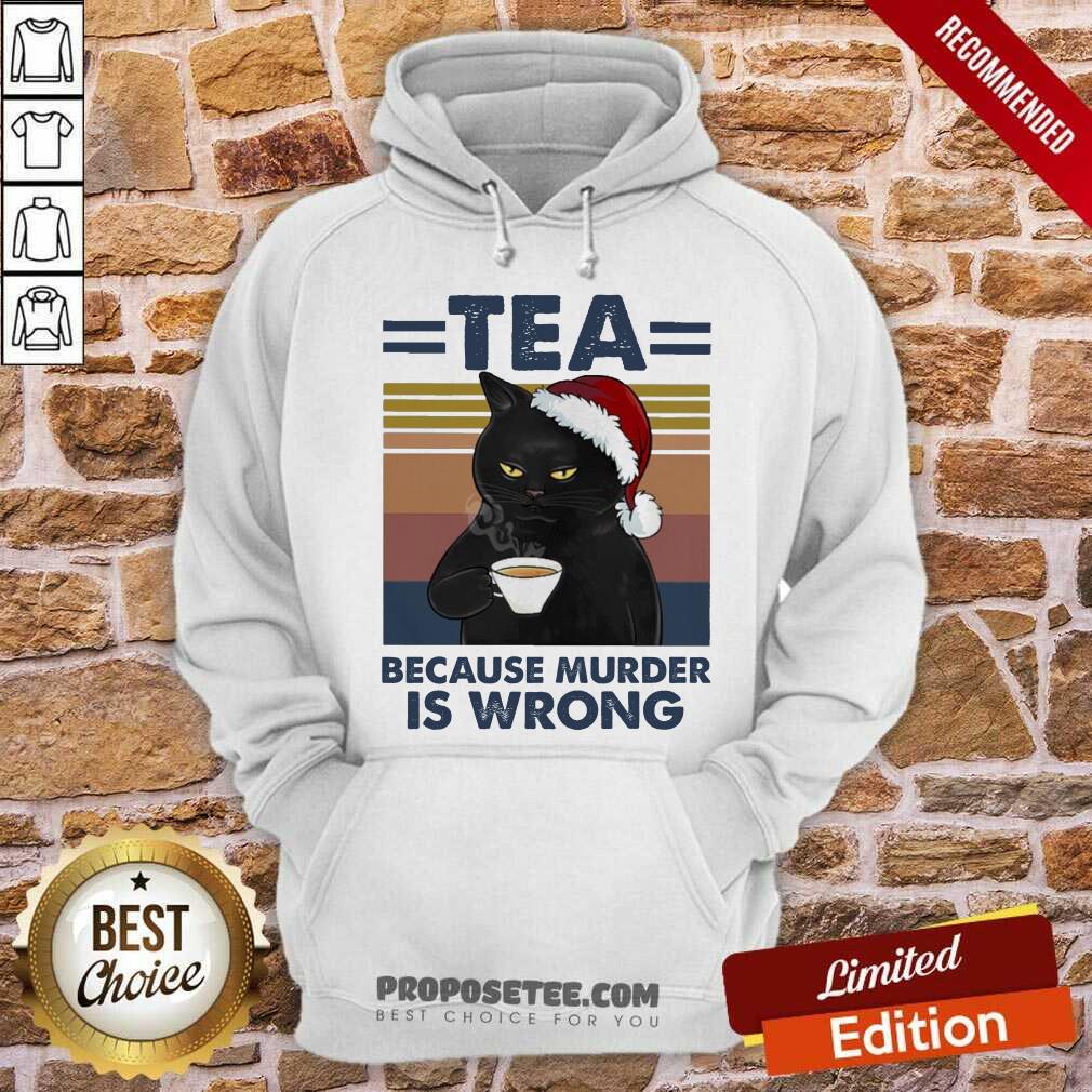 Original Black Cat Santa Drinking Tea Because Murder Is Wrong Vintage Shirt