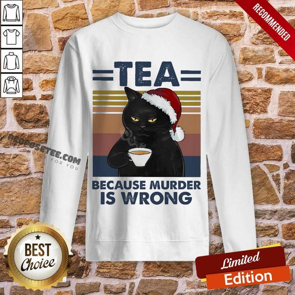 Original Black Cat Santa Drinking Tea Because Murder Is Wrong Vintage Shirt