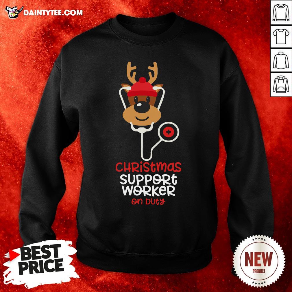 Perfect Christmas Support Worker Reindeer Nurse On Duty Shirt