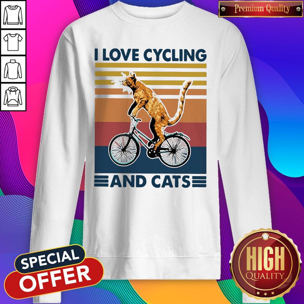 Perfect I Love Cycling And Cat Vintage Retro Shirt