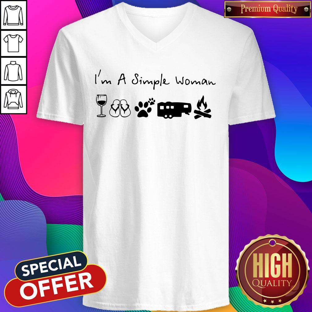 Perfect I’m A Simple Woman Wine Flip Flop Dog Paw Camping And Campfire Shirt