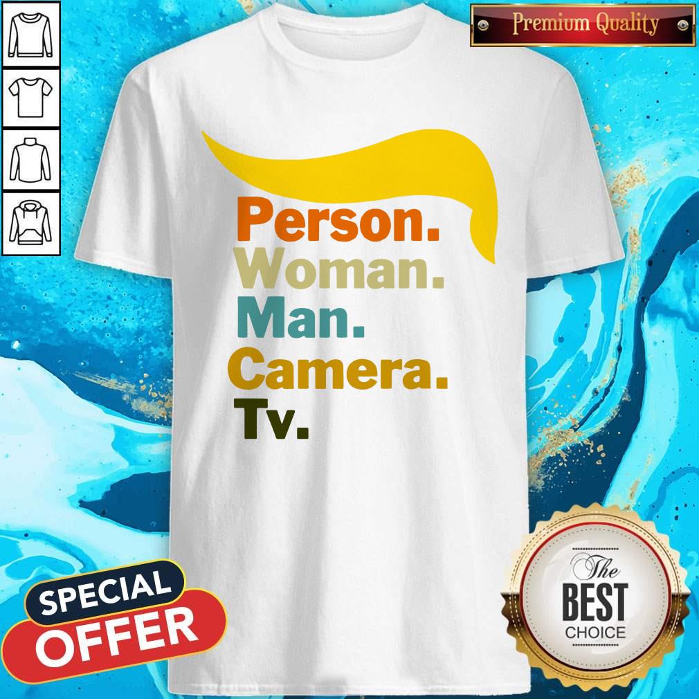 Person Woman Man Camera TV Cognitive Test Shirt Trump Words 2020