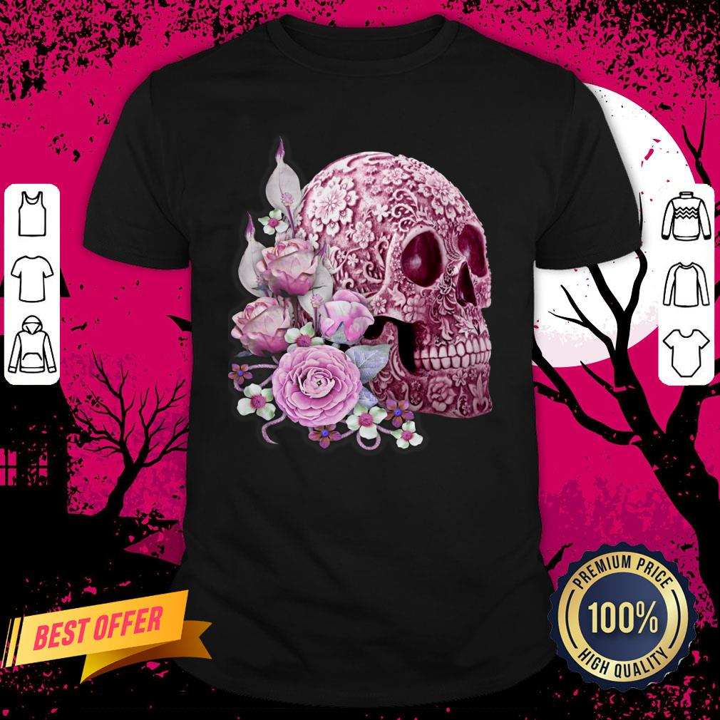 Pink Floral Pink Flowers Sugar Skull Day Of The Dead Shirt