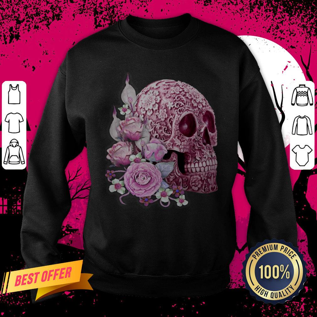 Pink Floral Pink Flowers Sugar Skull Day Of The Dead Shirt