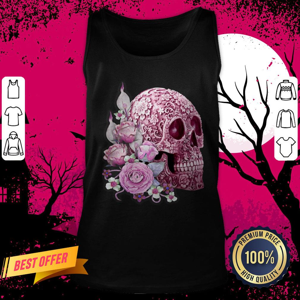 Pink Floral Pink Flowers Sugar Skull Day Of The Dead Shirt