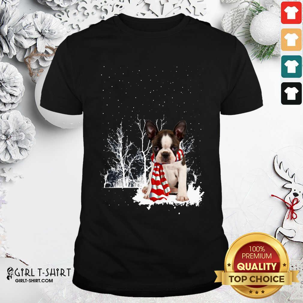 Premium Boston Terrier Snow Scarf Christmas Shirt