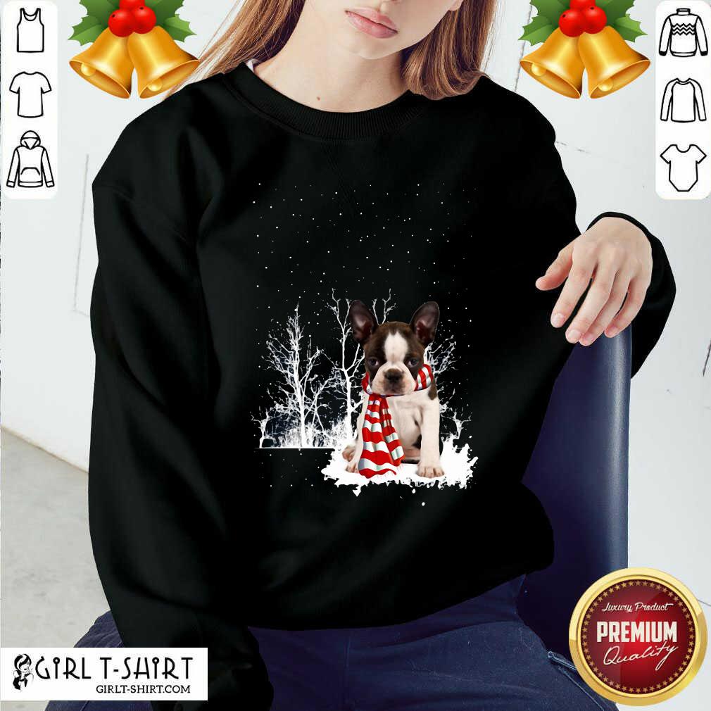 Premium Boston Terrier Snow Scarf Christmas Shirt