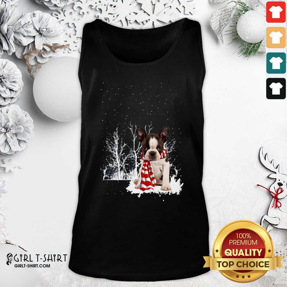 Premium Boston Terrier Snow Scarf Christmas Shirt