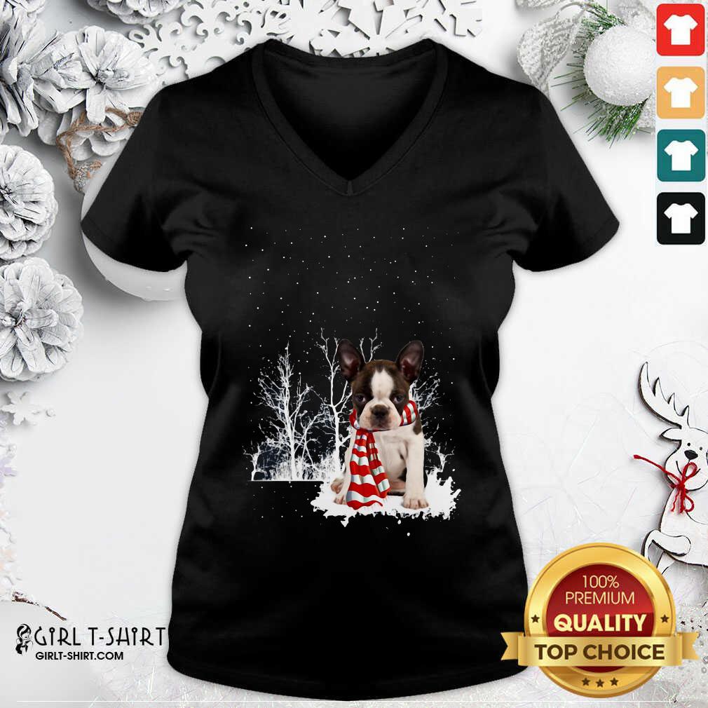 Premium Boston Terrier Snow Scarf Christmas Shirt