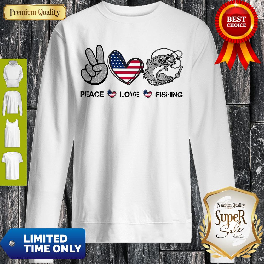 Premium Peace Love Fishing American Flag Shirt