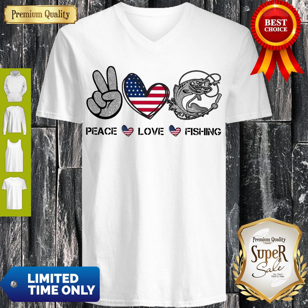 Premium Peace Love Fishing American Flag Shirt