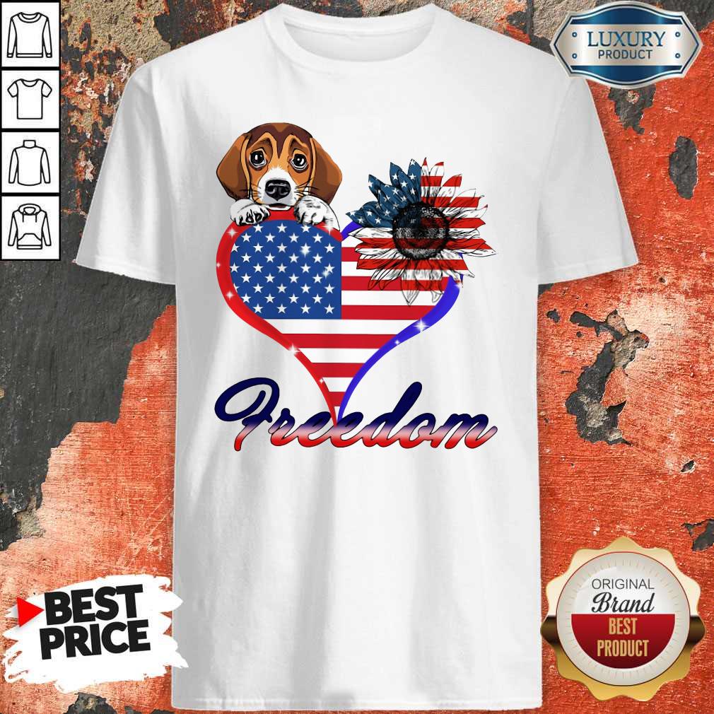 Pretty Beagle Dog Sunflower Heart American Flag Freedom Shirt