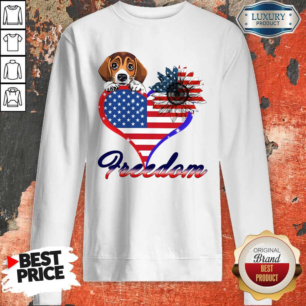 Pretty Beagle Dog Sunflower Heart American Flag Freedom Shirt