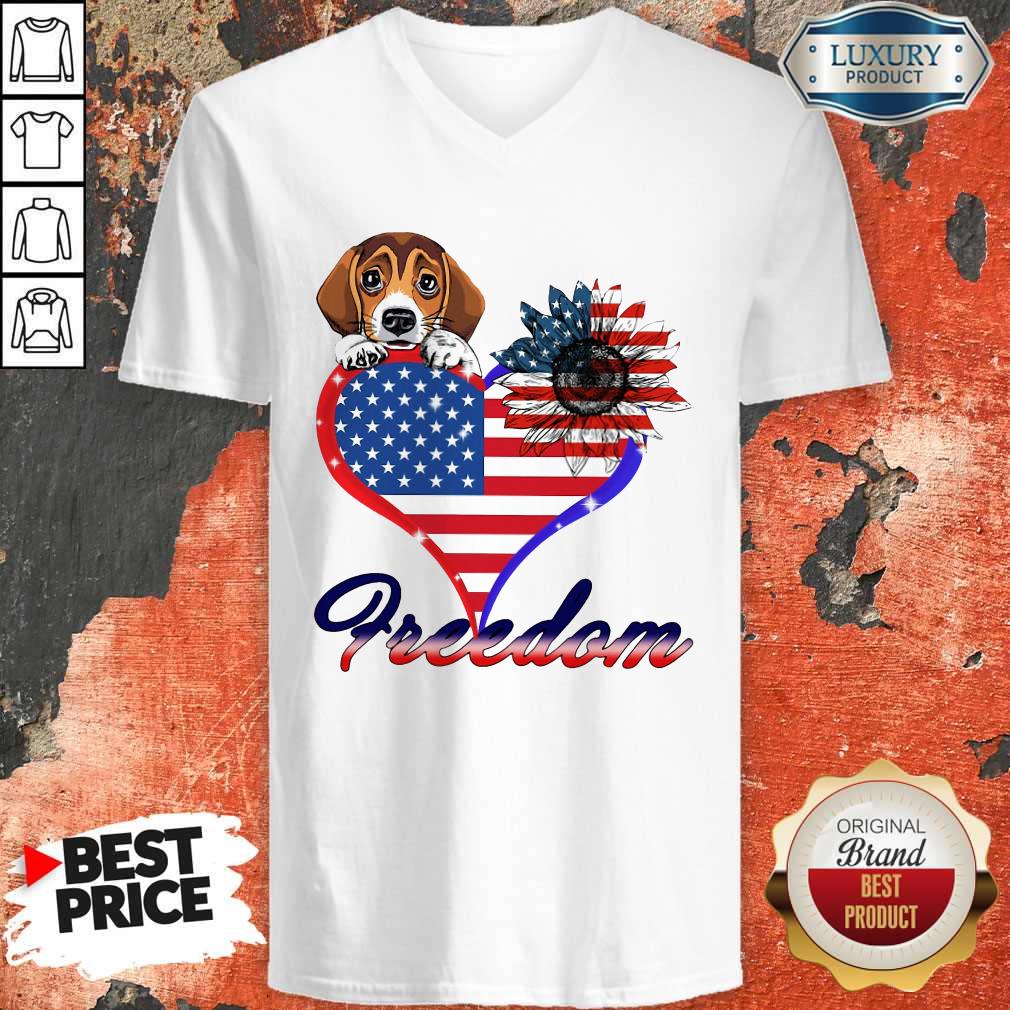 Pretty Beagle Dog Sunflower Heart American Flag Freedom Shirt