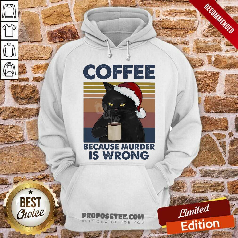Pretty Black Cat Santa Drinking Coffee Because Murder Is Wrong Vintage Shirt