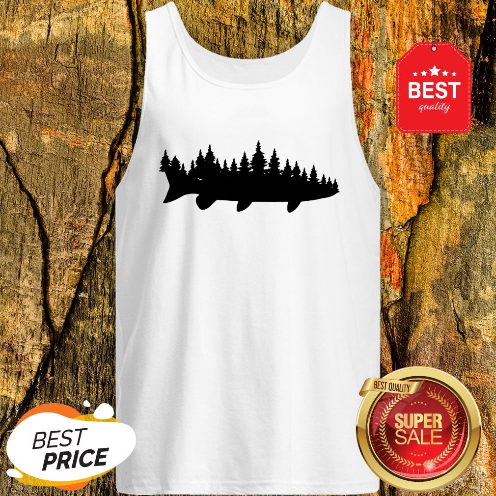 Pretty Fishing Musky Pine Forest Treeline Angler Shirt