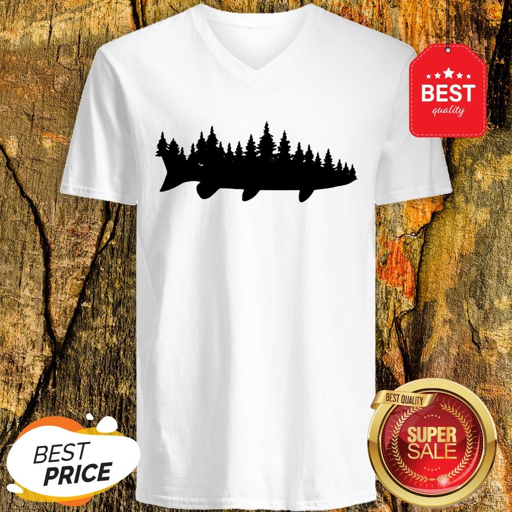 Pretty Fishing Musky Pine Forest Treeline Angler Shirt