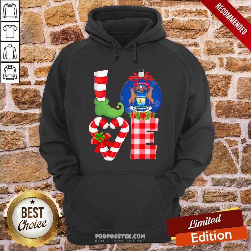 Pretty Love Michigan State Flag Pajama Elf Merry Christmas Shirt