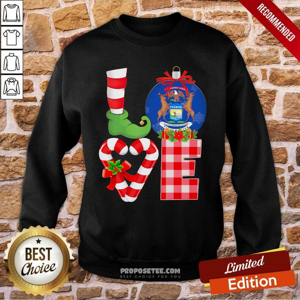 Pretty Love Michigan State Flag Pajama Elf Merry Christmas Shirt