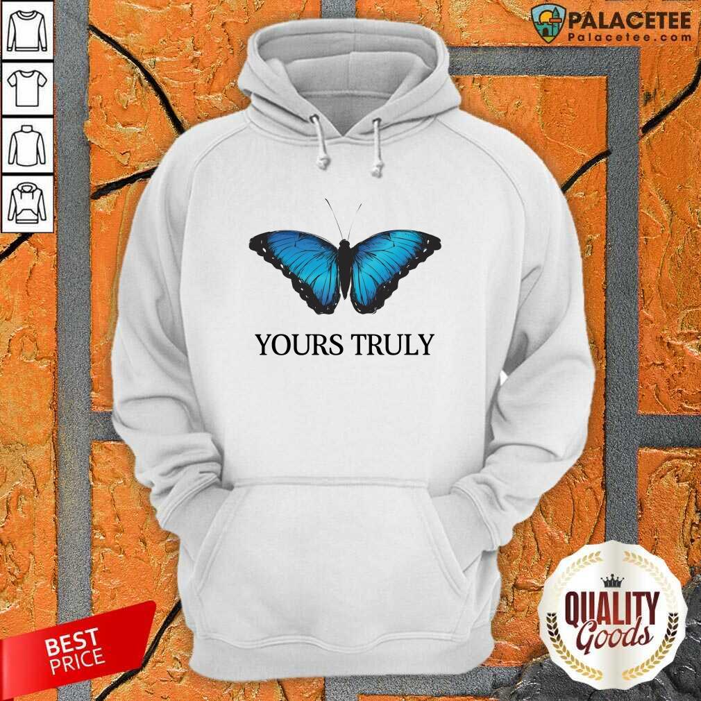 Pretty Phora Merch Yours Truly Blue Butterfly White Shirt