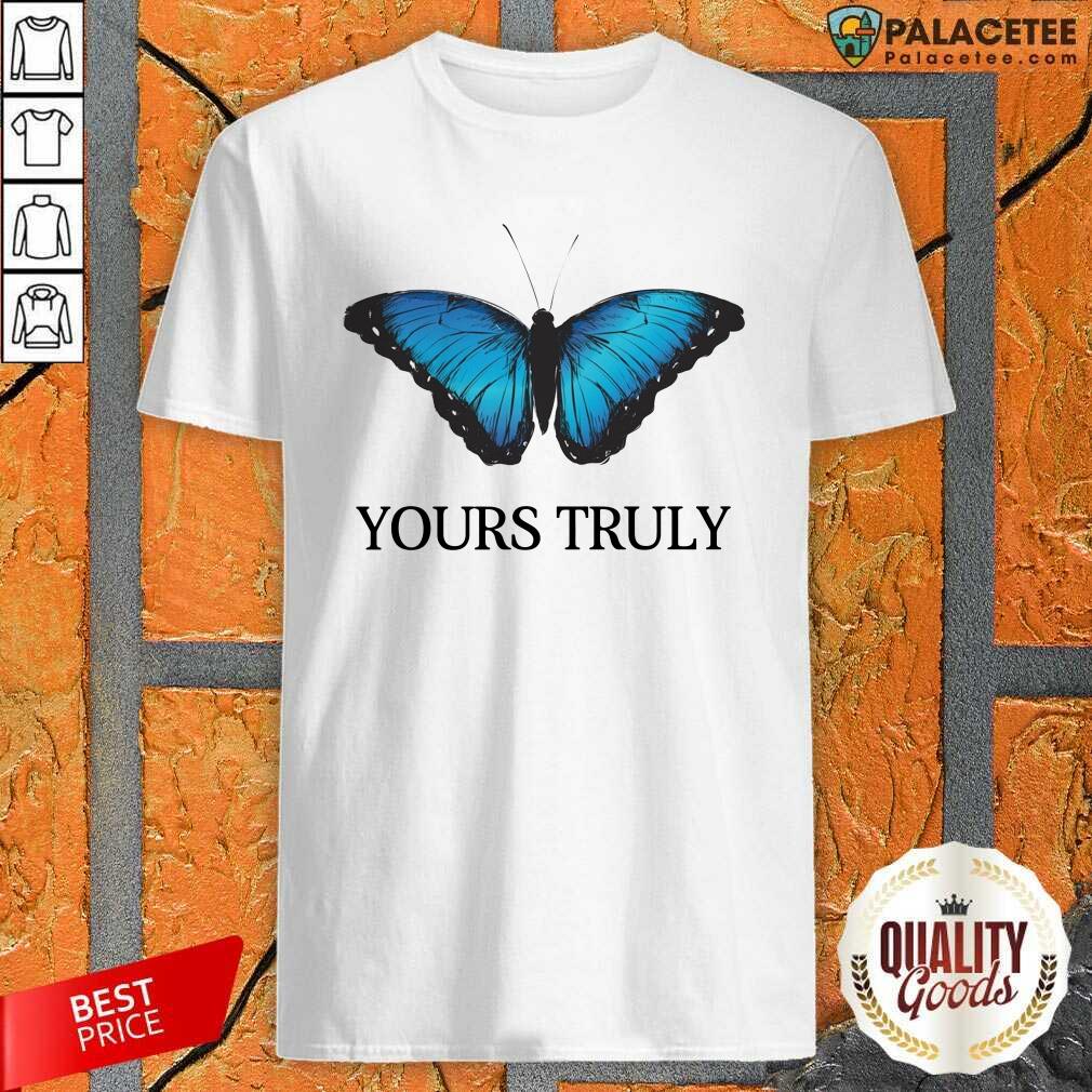 Pretty Phora Merch Yours Truly Blue Butterfly White Shirt