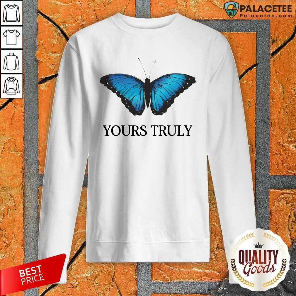 Pretty Phora Merch Yours Truly Blue Butterfly White Shirt