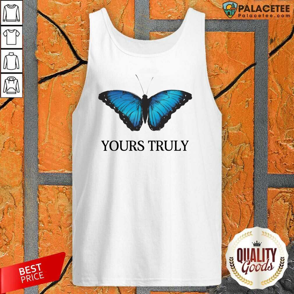 Pretty Phora Merch Yours Truly Blue Butterfly White Shirt