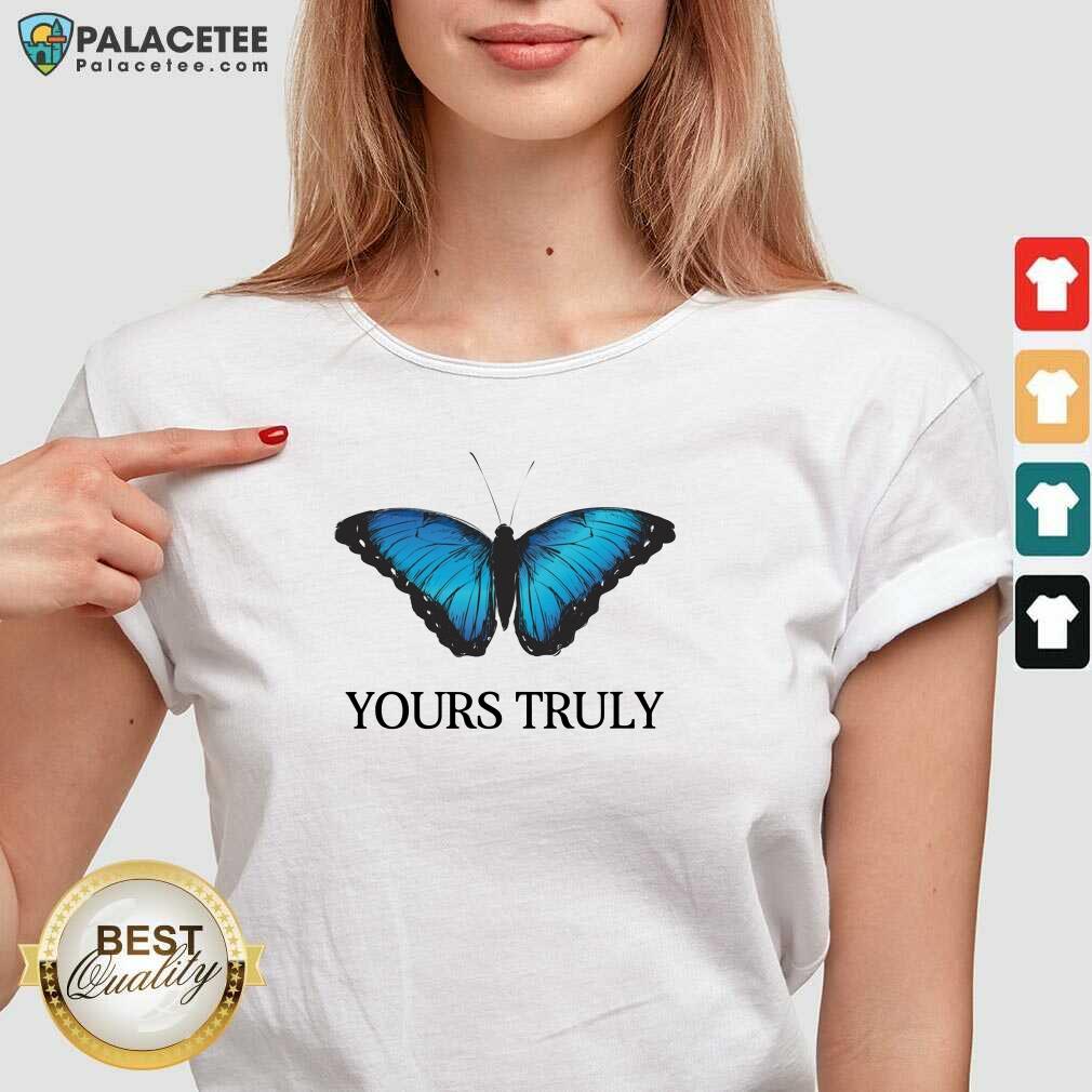 Pretty Phora Merch Yours Truly Blue Butterfly White Shirt