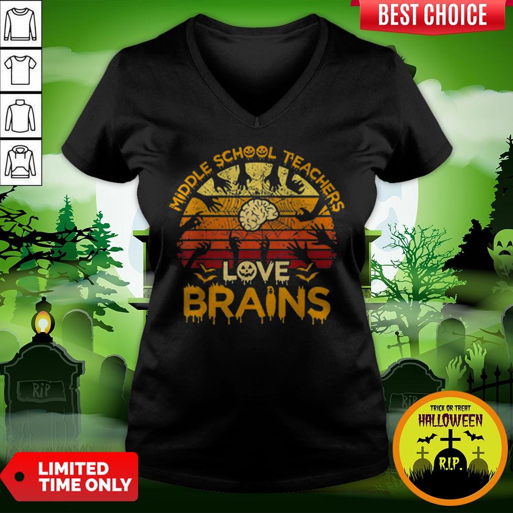 Pretty Vintage Middle School Teachers Love Brains Halloween Shirt