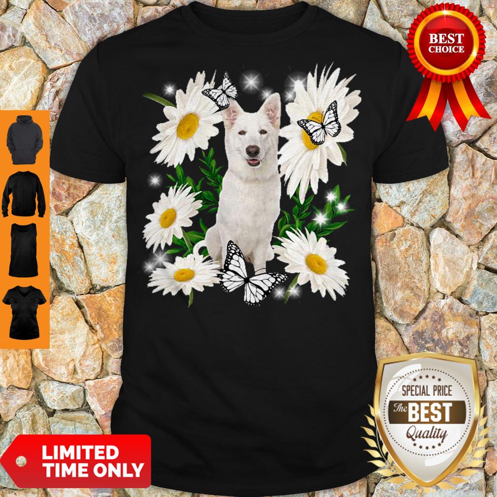 Pretty White German Shepherd Daisy Flower Classic T-Shirt