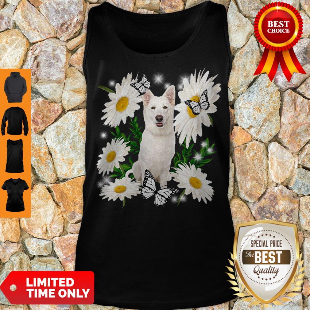 Pretty White German Shepherd Daisy Flower Classic T-Shirt
