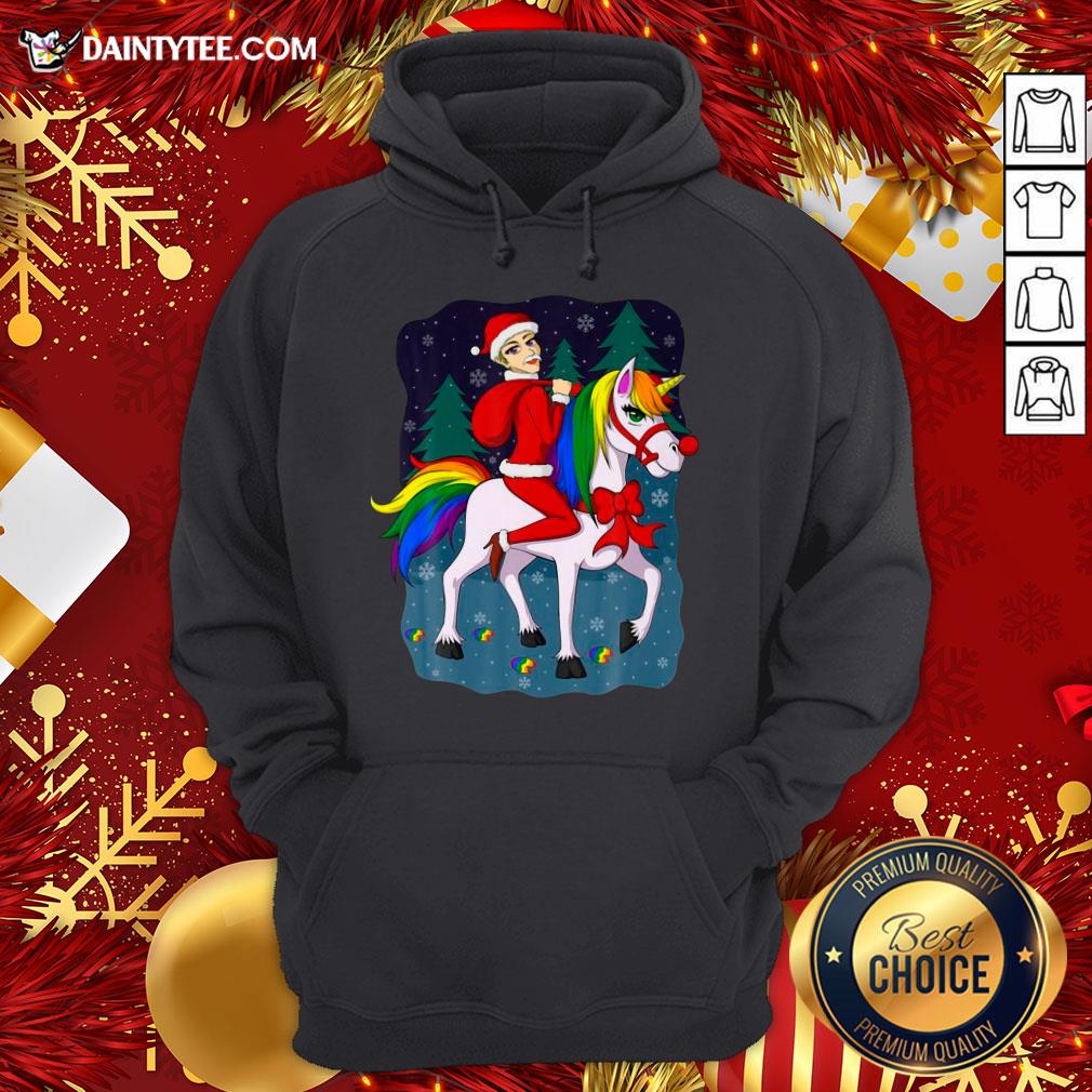 Pretty Women Santa Claus Riding A Unicorn Ugly Christmas Shirt
