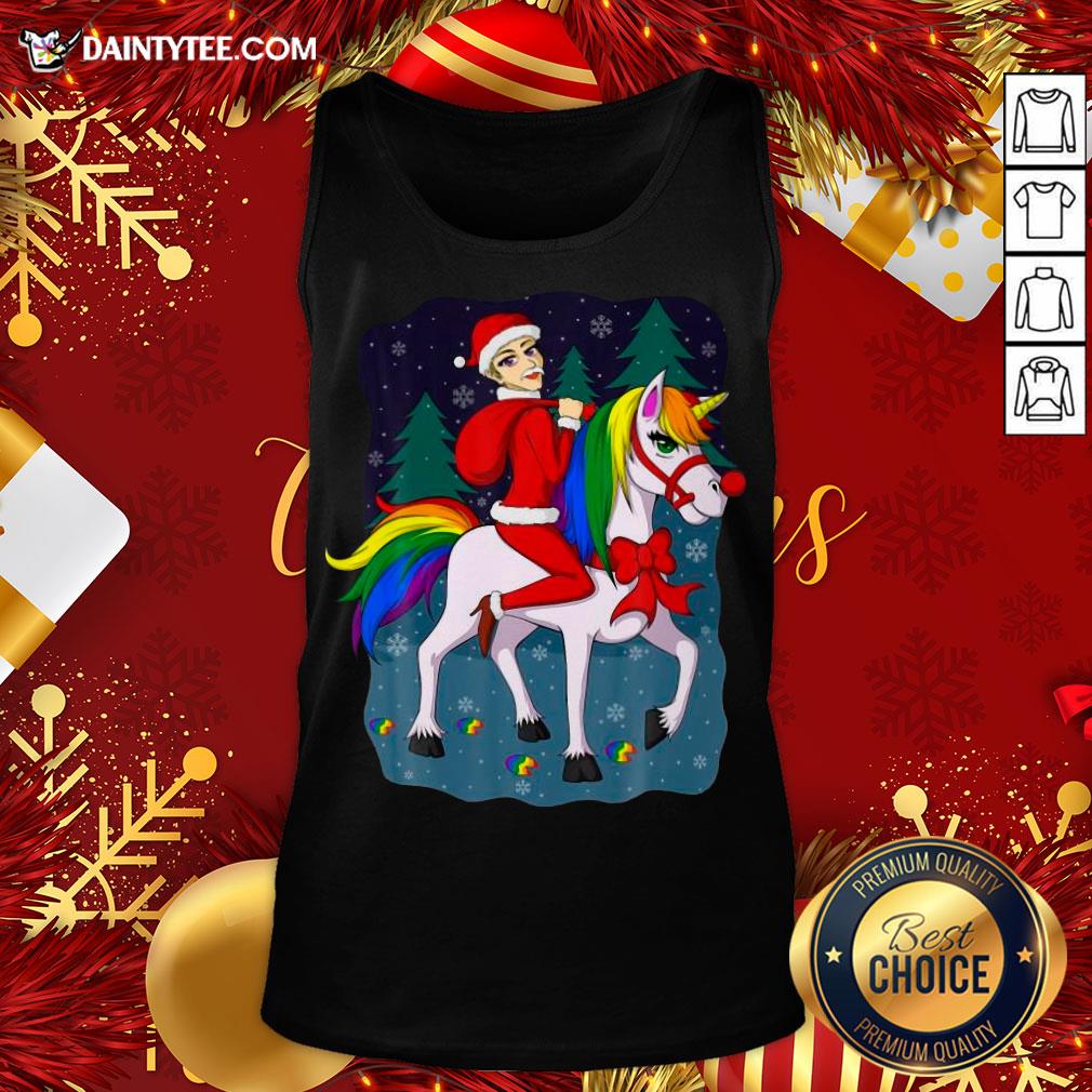 Pretty Women Santa Claus Riding A Unicorn Ugly Christmas Shirt