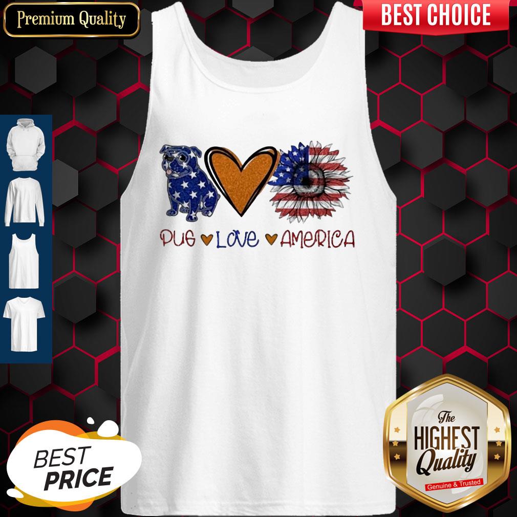 Pug Love Heart Sunflower American Flag Veteran Independence Day Shirt