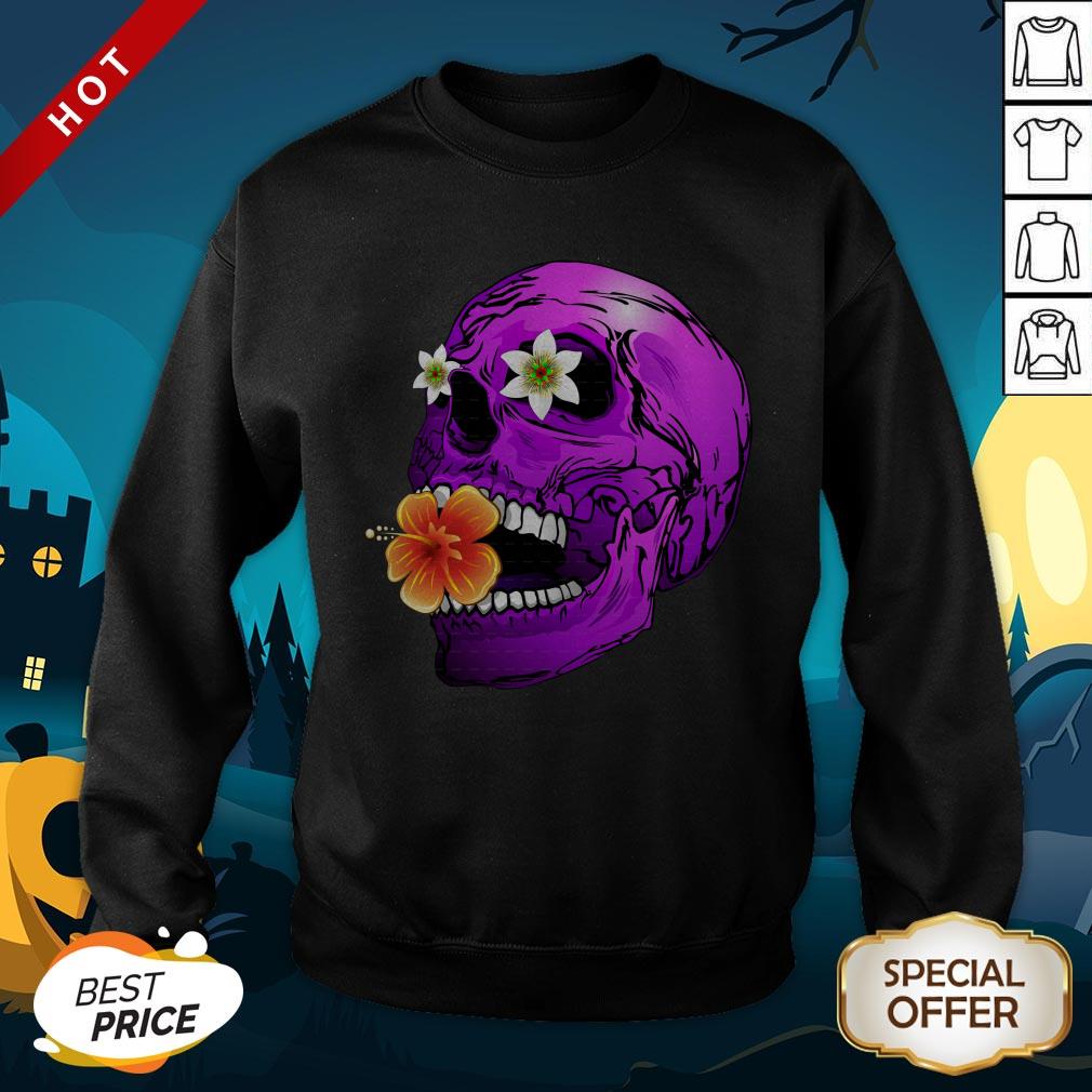 Purple Floral Sugar Skull Day Of Dead Dia De Muertos Shirt