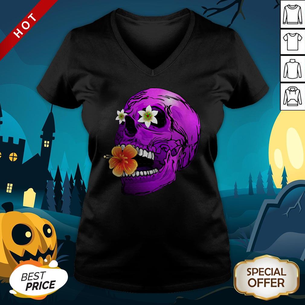 Purple Floral Sugar Skull Day Of Dead Dia De Muertos Shirt