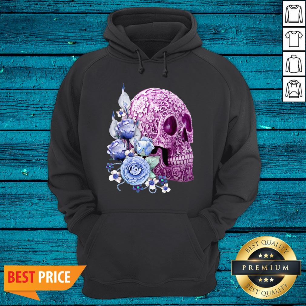 Purple Floral Sugar Skull Day Of The Dead Blue Flowers Shirt