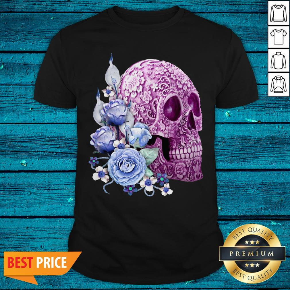 Purple Floral Sugar Skull Day Of The Dead Blue Flowers Shirt