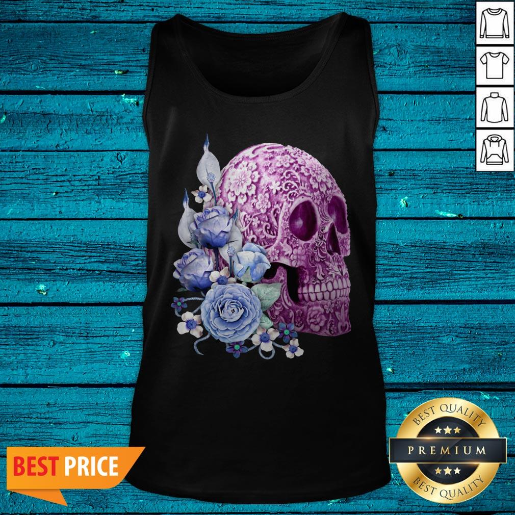 Purple Floral Sugar Skull Day Of The Dead Blue Flowers Shirt