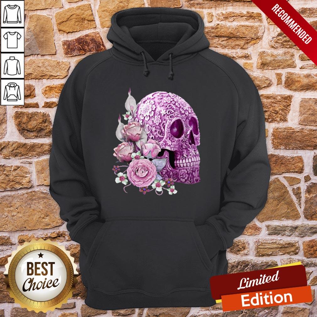 Purple Floral Sugar Skull Day Of The Dead Pink Flowers Shirt
