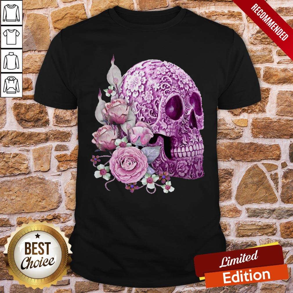 Purple Floral Sugar Skull Day Of The Dead Pink Flowers Shirt
