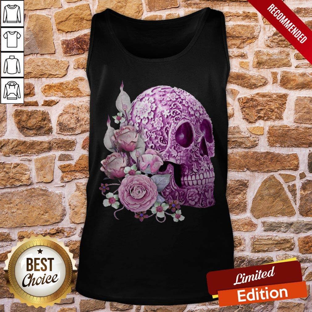 Purple Floral Sugar Skull Day Of The Dead Pink Flowers Shirt