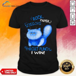 Cool Rock Paper Scissors Thoat Punch I Win Blue Cat Shirt